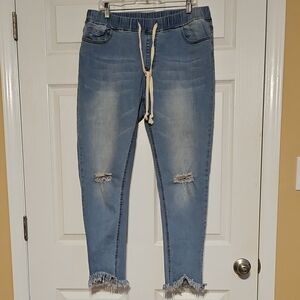 Extra Light Wash Drawstring Elastic Waist Jeans